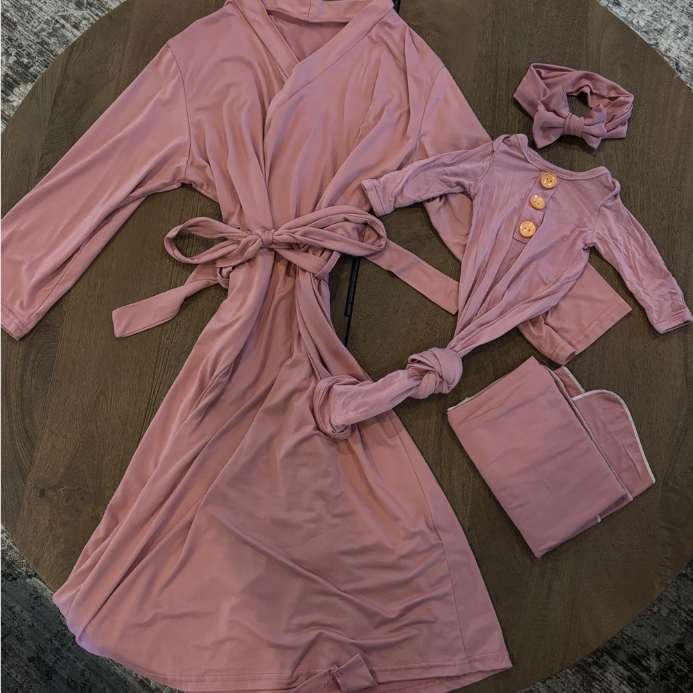 Matching Pink Robe and Newborn Outfit Set